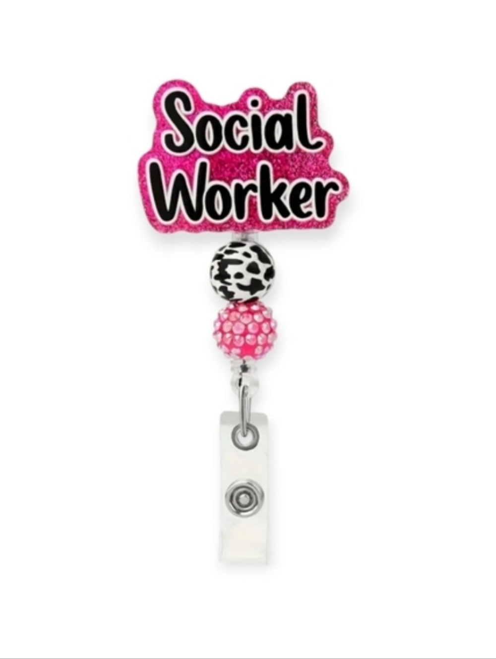 Social Worker Badge Reel with Pink Accents